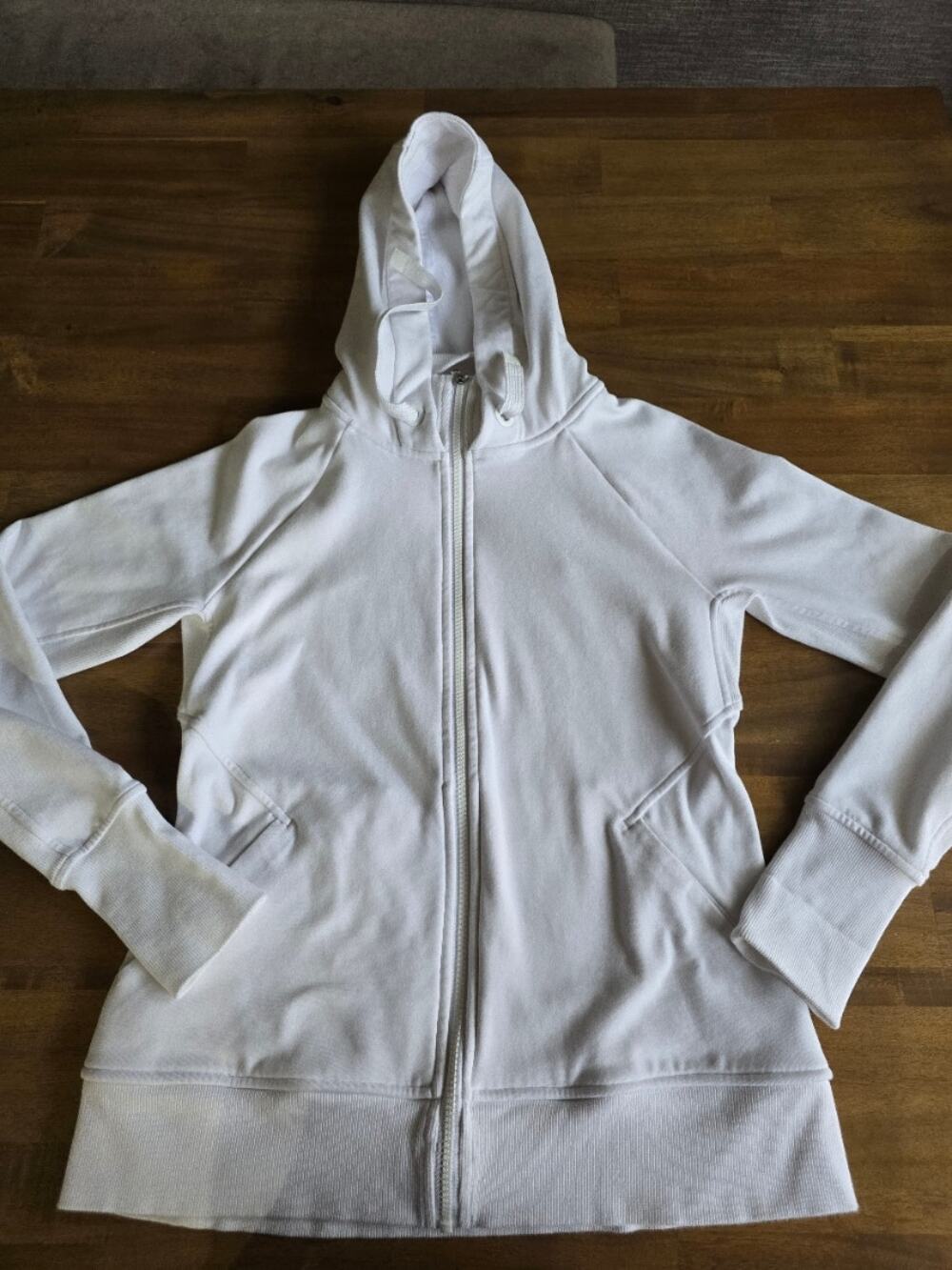 Athleta Triumph Fullzip Hoodie Sweatshirt Womens M White Fleece Thumbhole Jacket